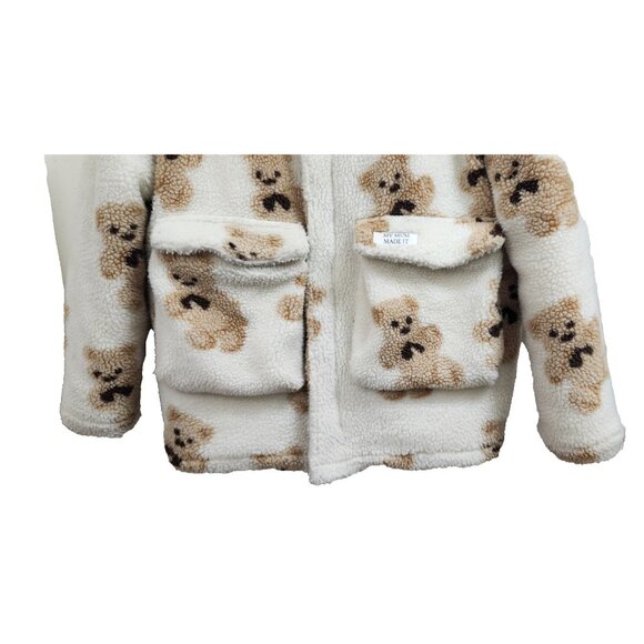 My Mum Made It Teddy Bear Sherpa Jacket Beige Brown Plush Fleece Coat Oversized - Picture 7 of 15